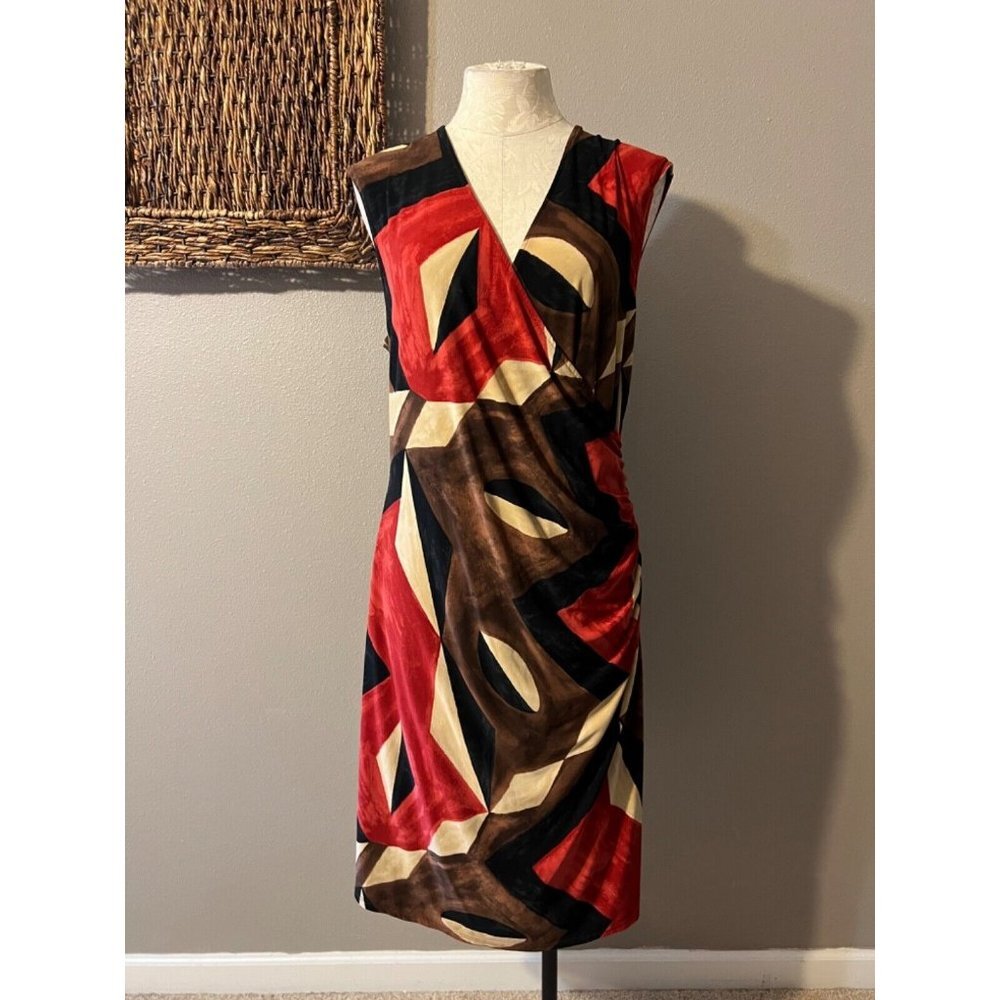 Ralph Lauren Red Black Brown Stretch Dress Washable 1X - Picture 3 of 7
